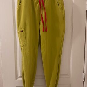 Figs Women's Lime Green Joggers with Pink Accents